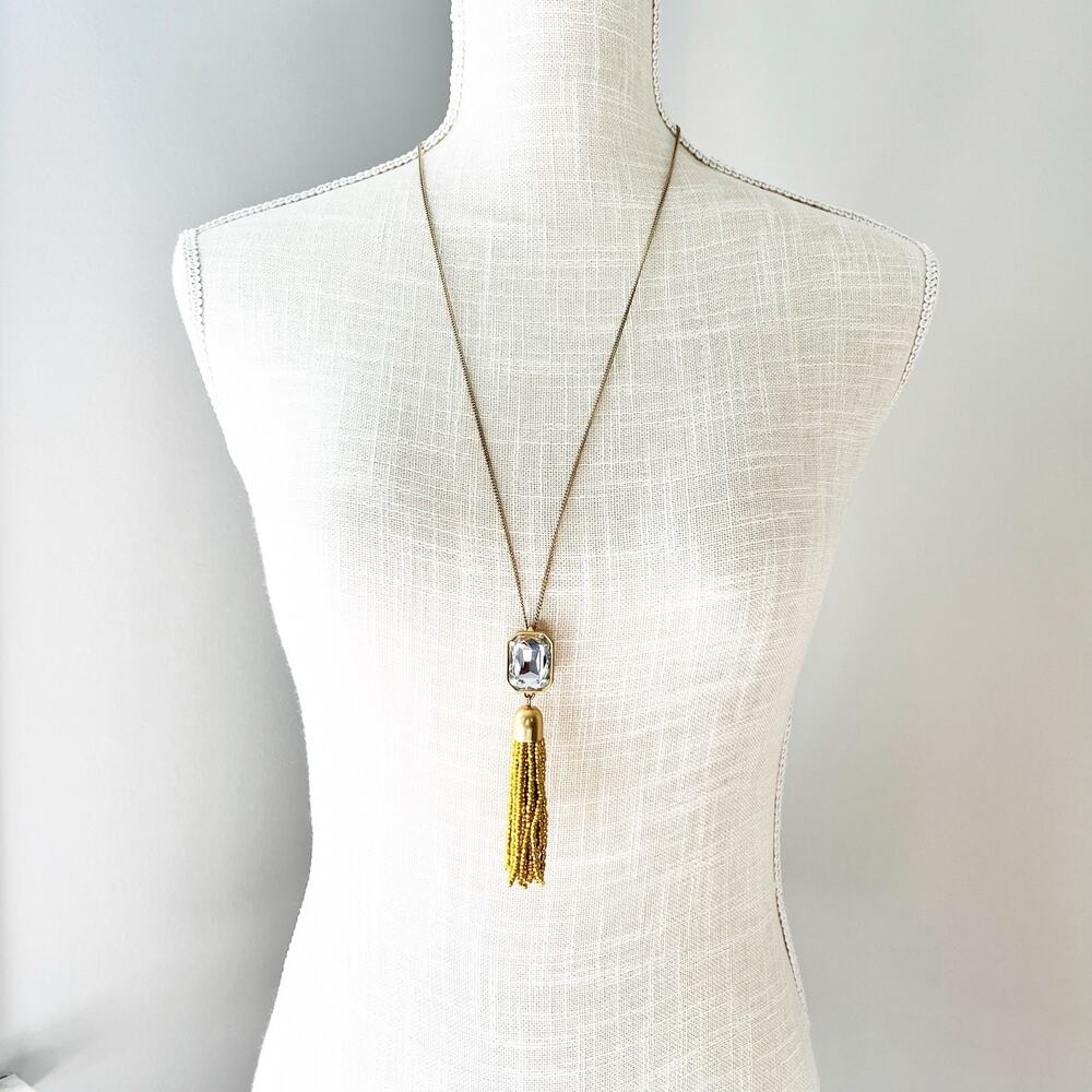 J. Crew Gold & Crystal Tassel Long Pendant Necklace - Picture 2 of 7